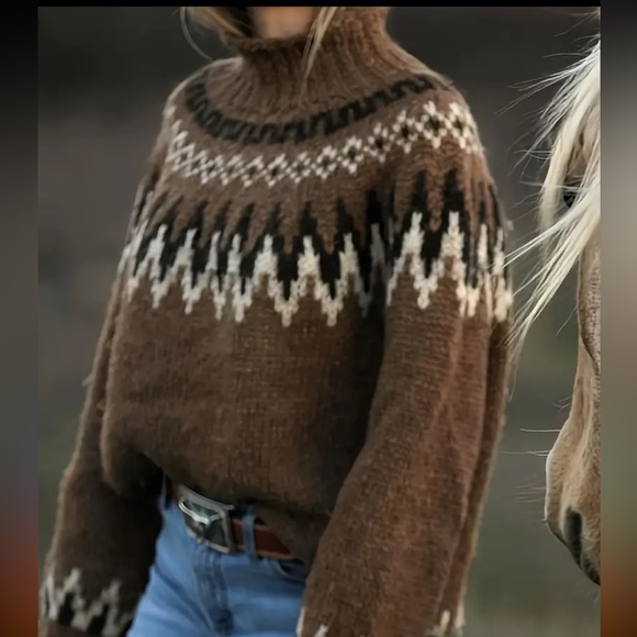 Free People Yellowstone fair isle sweater boutique southwest cozy thick oversize - Picture 4 of 8